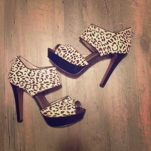 BCBG Helara pony hair, animal print pumps.